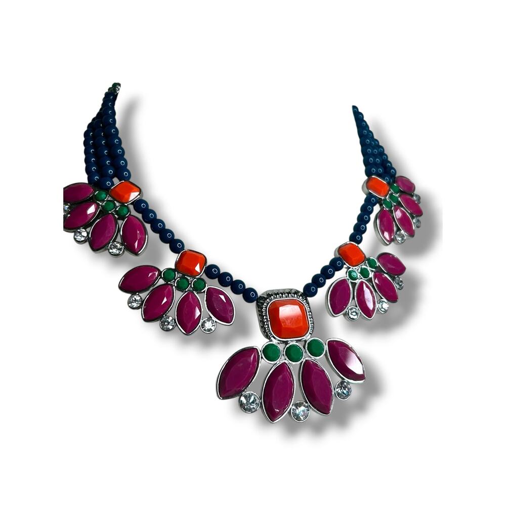 Lia Sophia Retired Flamenco Bib Statement Necklace Silver Tone Colorful - Picture 2 of 6